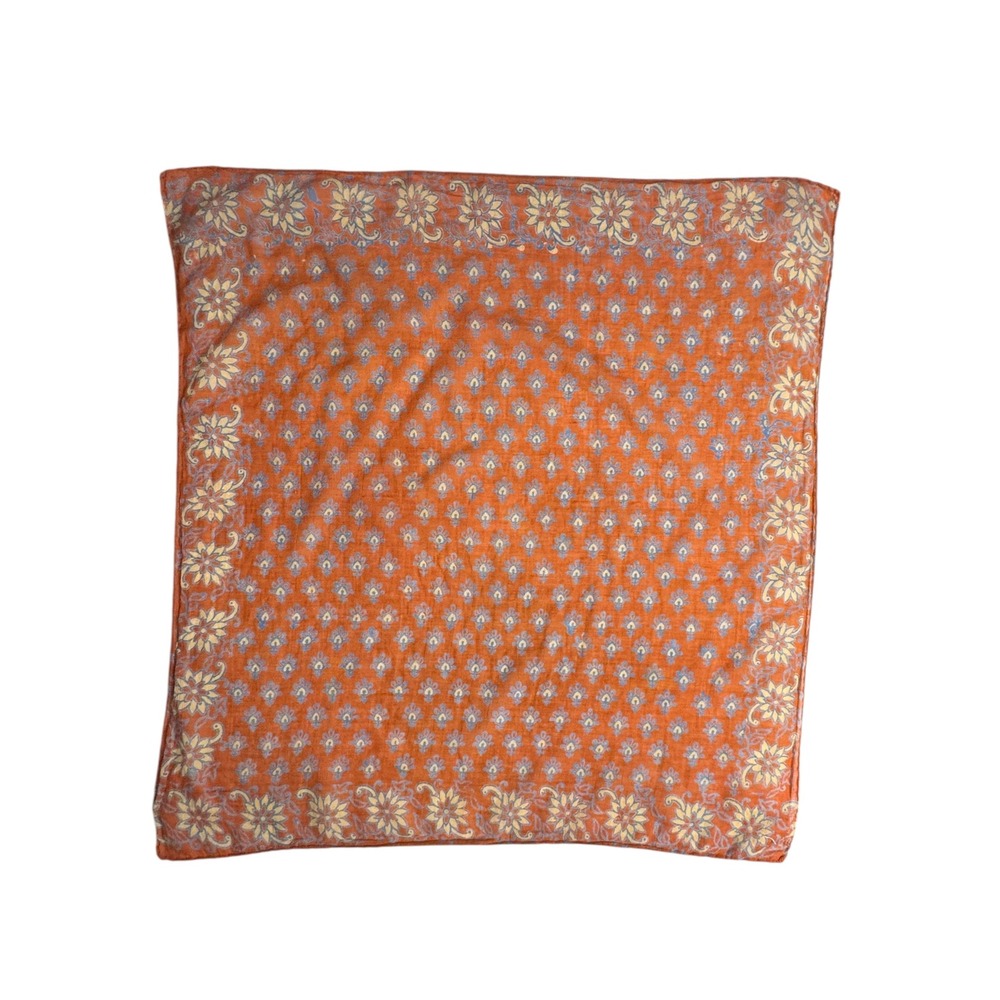 Orange Floral Block Print Cotton Bandana Square Head Scarf Neckerchief